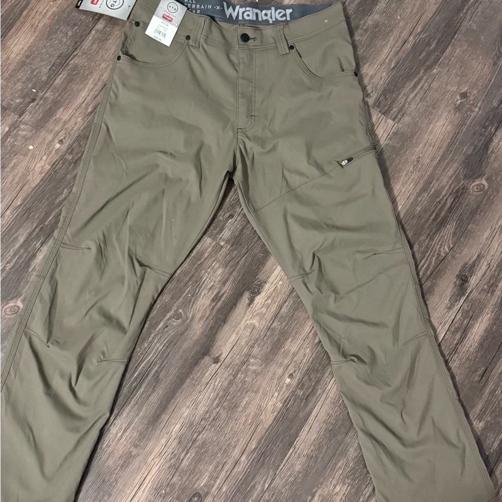 Men's Wrangler all terrain gear hiking pants water resistant, Earth Green